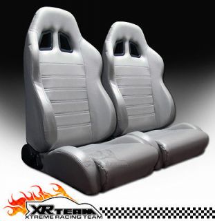 2x SP Style Grey PVC Leather Reclinable Racing Bucket Seats+Sliders VW 