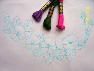 Traced to Embroider Tablecloth Pansy design circular