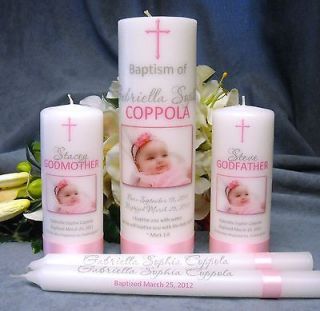 Baptism Christening Candle with God Parent Candle and Tapers