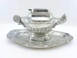   Japan Silver Tone Genie Lamp with Tray Cigarette Table Lighter
