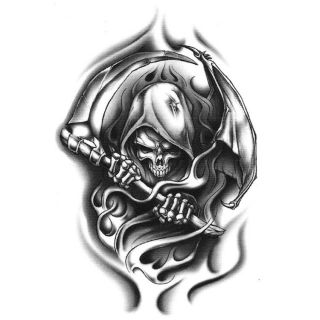   Realistic Temporary Tattoo, Grim Reaper, Made in USA, Big Tattoos