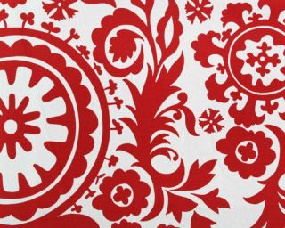 Suzani Fabric / Red & White Suzani Upholstery or Drapery Cotton Fabric