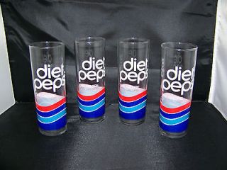 Vintage Diet Pepsi One Calorie tall red, white & blue glasses