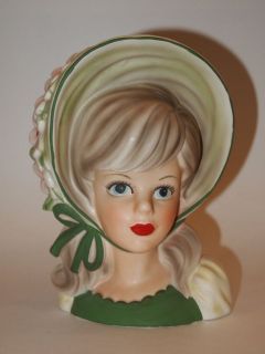   LADY TEEN BONNET Hat HEAD VASE ~ HEADVASE 1970s Japan A Beauty