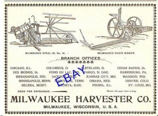 LARGE 1900 MILWAUKEE GRAIN BINDER & HAY MOWER AD WIS