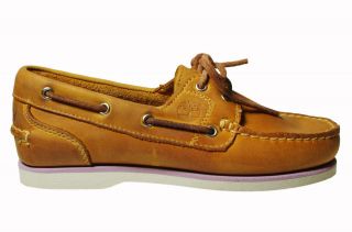 Timberland Womens Boat Shoes Amherst 2 Eye Tan Burnished Leather 