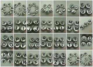 10g Korean Charm Coin Rondelle Silver Acylic Alphabet Letters Craft 