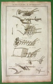 AGRICULTURE Farming Types of Plows Ploughs   1788 Folio Antique Print