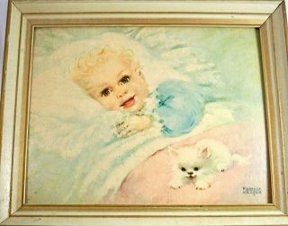 Vintage Framed Print  Wake Up Time by Florence Kroger Cute Kitten 