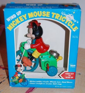Vintage Wind Up Mickey Mouse on Tricycle #8737 by Illco Toys 1980s