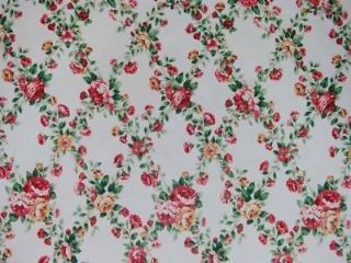 White Red Green Floral Lattice Drapery Upholstery Fabri
