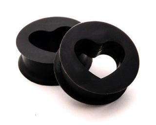   of Black Silicone Heart Tunnels set gauges plugs PICK SIZE CHOOSE SIZE