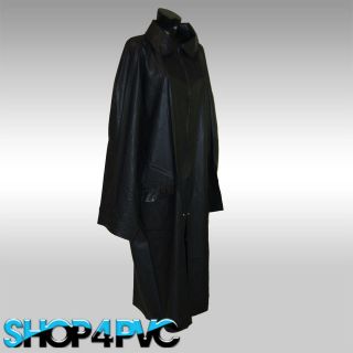 Mens Black Waterproof PVC Trench Coat With Detachable Plastic Hood 