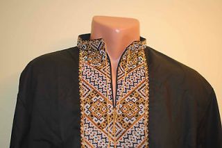 Vintage Ukrainian hand embroidered men’s shirt XL size golden 