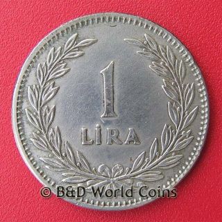 TURKEY 1948 ONE 1 LIRA SILVER XF DETAILS 25mm TURKISH COLLECTABLE 