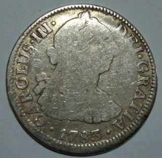 1783 Mexico Colonial CAROLUS III FF 2 REALES Silver Coin