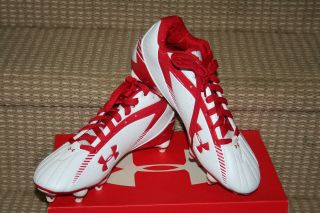 Under Armour UA Nitro Mid D Football Cleats Spikes   White/Red Size 11 