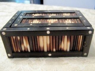 VTG PORCUPINE QUILL & WOOD SLIDING LID INLAID BOX NO QUILLS MISSING 
