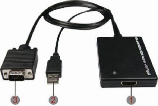 black new VGA with USB support power to HDMI Adapter cable converter