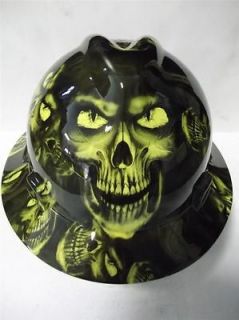 NEW Custom MSA V GARD Full Brim Hard Hat Yellow NEW Hades Skull 