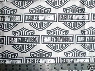 Biker White HARLEY DAVIDSON motorcycle logo Quilt Fabric 72x35