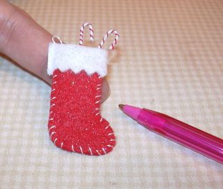 Miniature Glittered Christmas Stocking Red/White Cuff: DOLLHOUSE 