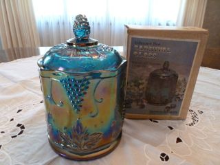 Vintage Indiana Glass Blue Carnival Glass Harvest Grape Candy Jar with 