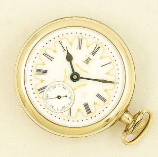 HAMPDEN Watch Co. Pocket Watch Special Railway 23j Fancy Enamel Dial 