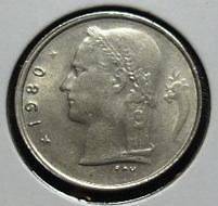 1980 Belgium Belgie 1 Franc Fr Coin Circulated Clad Europe Vintage 