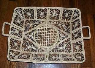   Delicate Wire & Grass Straw Pine Needle Basket Wall Pocket + Tray Lot