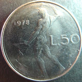 ITALY 1978 50 LIRE COIN XF+ NICE DETAIL,KM#95.1,STAINLESS STEEL 