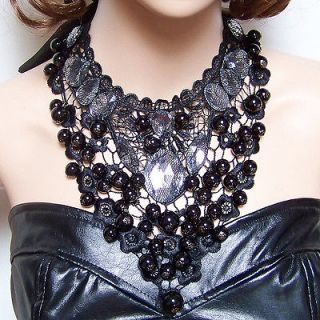 vintage antique style jewellery faux pearl gemstone lace choker bib 