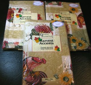 FLANNEL BACK VINYL  RED ROOSTER AUTUMN TABLECLOTHS ASSORTED 