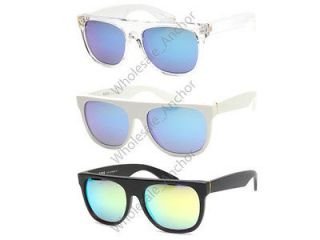 Pairs FLAT TOP Sunglasses CLEAR, WHITE, BLACK w/ Fire & Blue Lens 