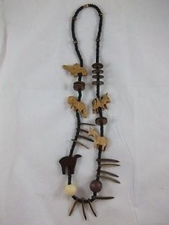 African Wild Animals Wood Necklace Zebra Elephant Lion & Wooden Beads 