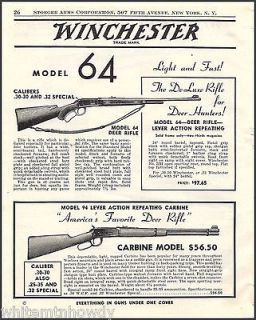 1948 WINCHESTER Model 64 Lever Action Deer Rifle & 94 Carbine AD