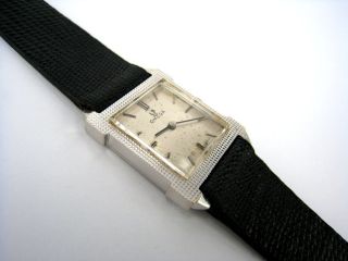 Vintage Square Pyramid Omega 14K White Gold Wrist Watch