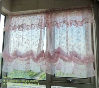   Embroidery Vine Pink Sheer Voile Curtain Panel or Cafe Curtain