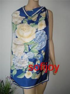  Ferragamo silk scarf/shawl blue/white/yel​low rose/floral 34x34