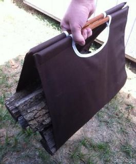 Brown Canvas Log Tote Firewood Carrier with Wooden Handles NEW