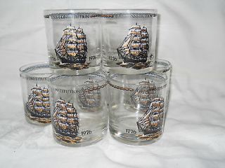 Vintage Culver On the Rocks Glasses (7) USS Constitution 1776 1976