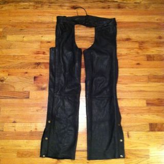   Grain Fully Lined L Large Black Leather Motorcycle Chaps Braid Trim
