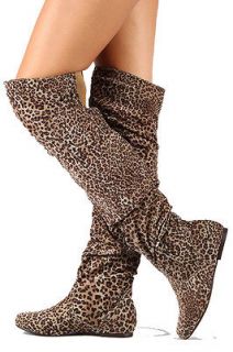 Womens Shoes Over the Knee Thigh High Slouchy Flat Boots Leopard Size