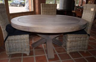 Wooden X Leg Weathered Grey Round Garden Table