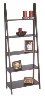   Espresso Finish Ladder Style Bookcase Display Shelf Wood Shelves