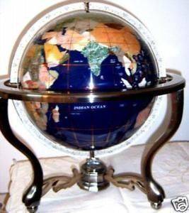 220mm gemstone world globe bronze stand earth map spinA@