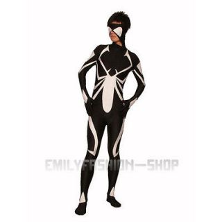   Black & White Mask Spiderman Costume Full Body Party Fancy Dress