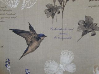 Designer Curtain Fabric French Swallow Blue Linen Birds by the metre