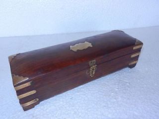 Vintage Brass Fitted Wooden Pencil Box With 3 Compartments