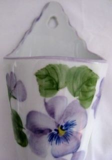 Andrea Sadek Wall Vase Ceramic White with Purple Flowers